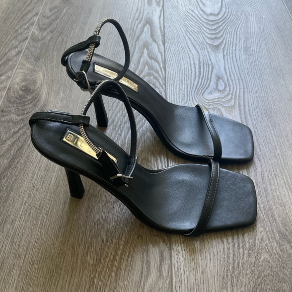 billini bexley black thin strap crystal diamante ankle strap high heels size 7 - Picture 8 of 9